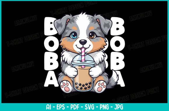 Cute Australian Shepherd Boba PNG SVG for T-Shirt Designs