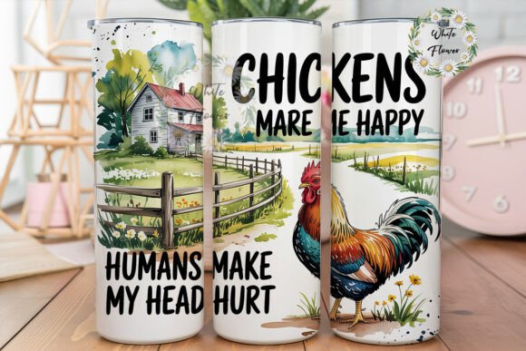 Funny Chicken Farm Watercolor Tumbler Graphics