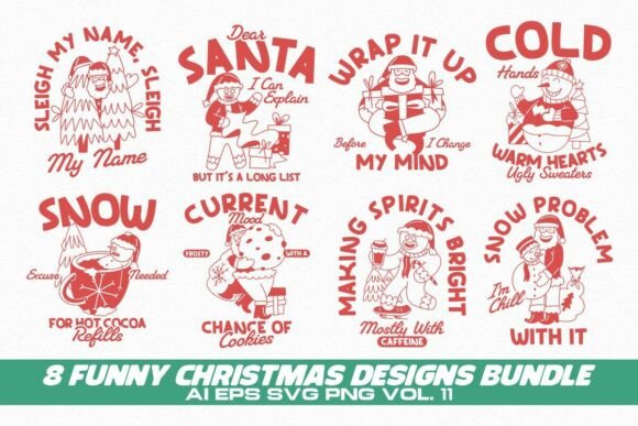 FUNNY CHRISTMAS DESIGN BUNDLE Vol. 11 – T-Shirt Designs & Graphics