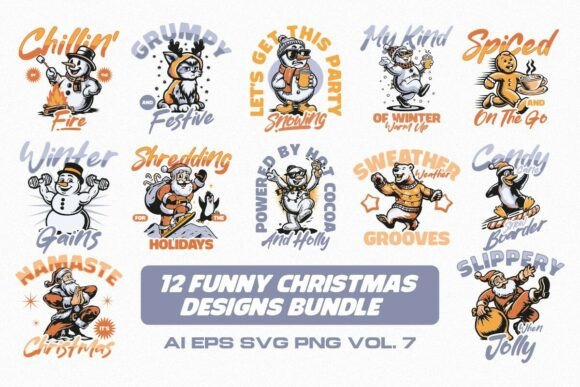 FUNNY CHRISTMAS DESIGNS BUNDLE Vol. 7 - T-Shirt Designs & Graphics