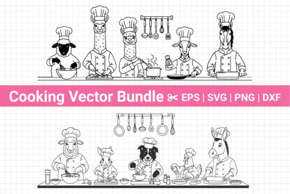 Funny Farm Animal Chef Cooking Vector Graphics for T-Shirt Designs