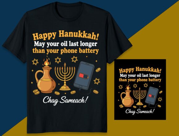 Happy Hanukkah Funny Phone Battery Graphics for T-Shirt Designs