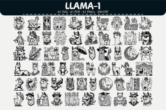 Llama Clipart Bundle – 61 Designs Graphics