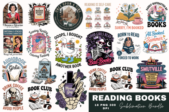 Reading Books Sublimation Designs Bundle Graphics