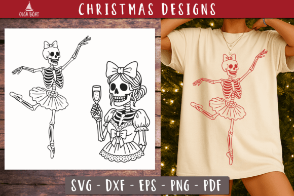 Skeleton Ballerina Christmas SVG Graphics